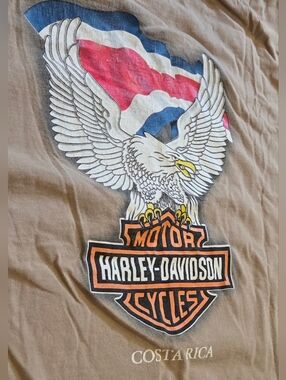 Vintage Y2K Harley-Davidson Men's Costa Rica Pura Vida Tan Logo T-Shirt
